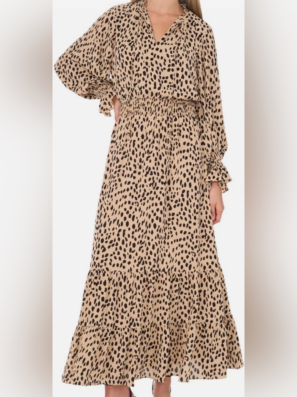 Vince Camuto Beige and Black Animal-Print Maxi Dress